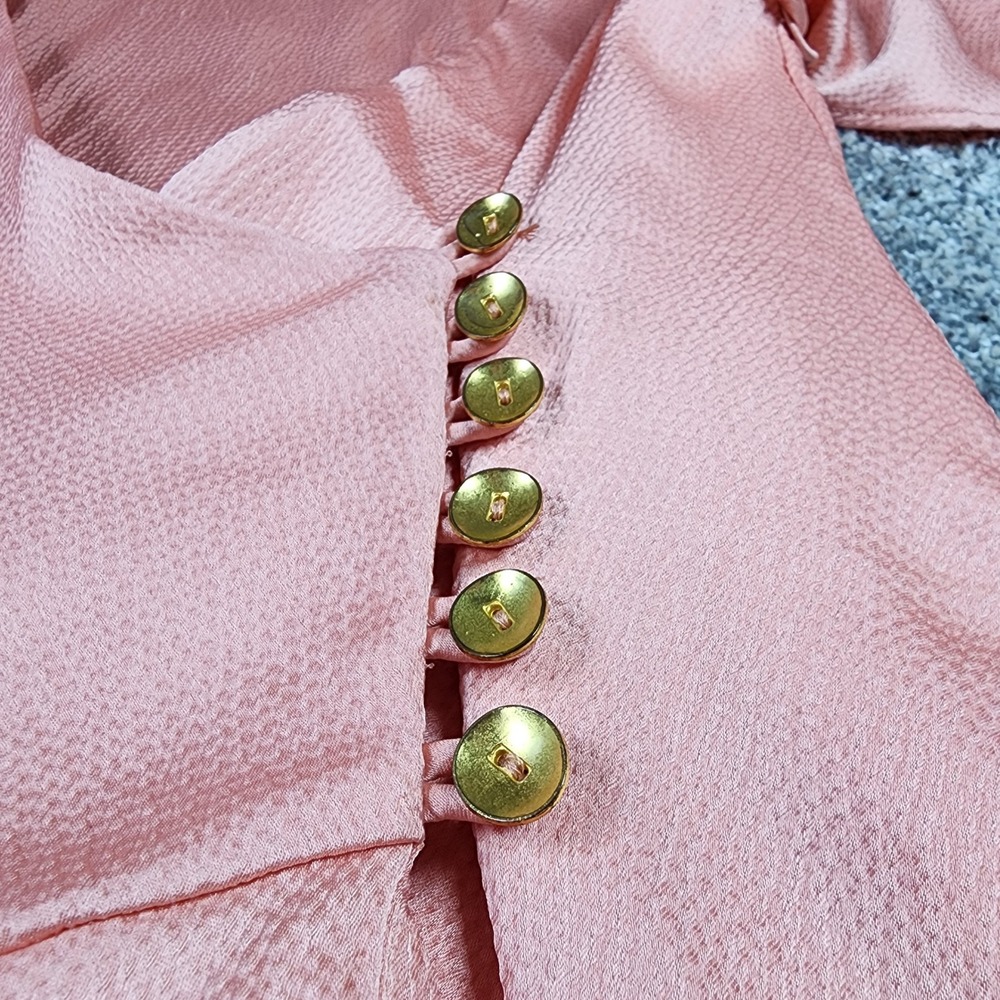 Free People Mini Dress Womens XS Pink Satin Flutter Sleeve Gold Button Excellent - Picture 2 of 12